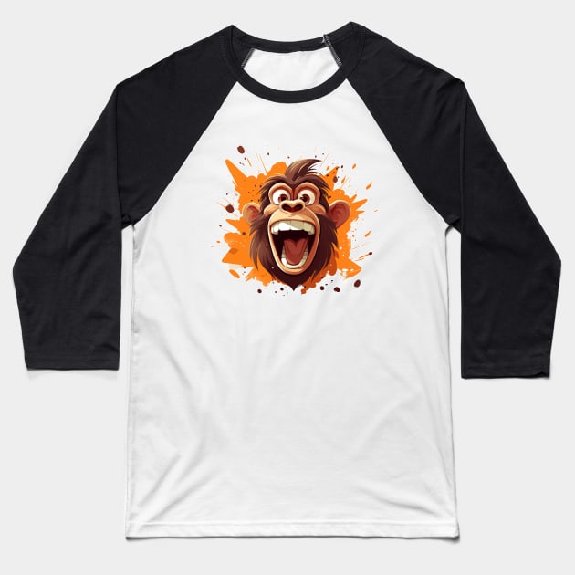 crazy cartoon screaming monkey Baseball T-Shirt by MK3